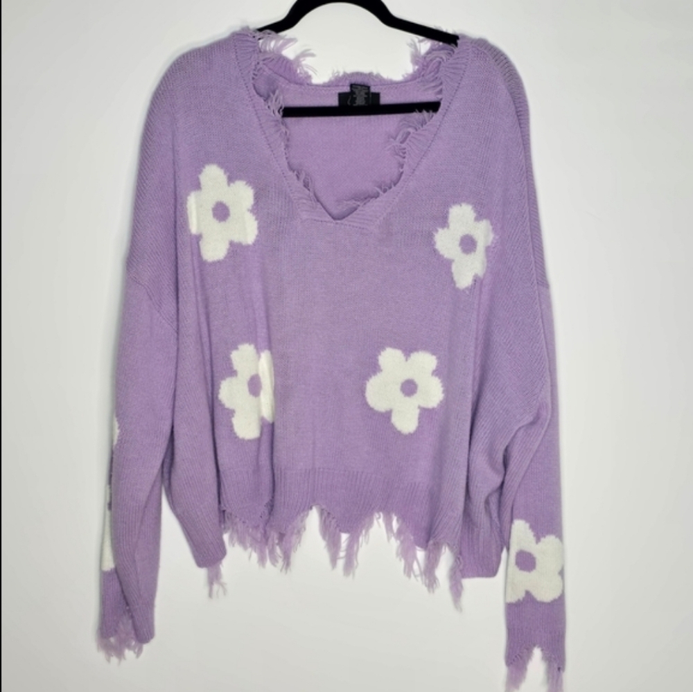 Lilac Sweater with White Daisy Accents